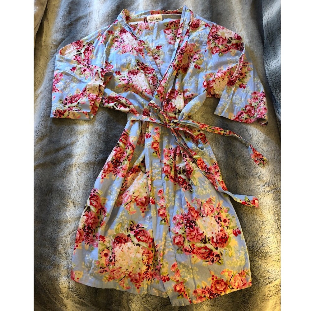 Floral Blue and pink bridesmaid summer bath robe